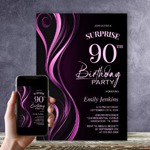 Invitation Surprise Black Pink 90e fête d'anniversaire