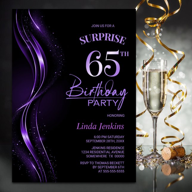 Invitation Surprise Black Purple 65e fête d'anniversaire (Créateur téléchargé)