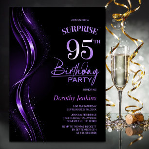 Invitation Surprise Black Purple 95e anniversaire fête