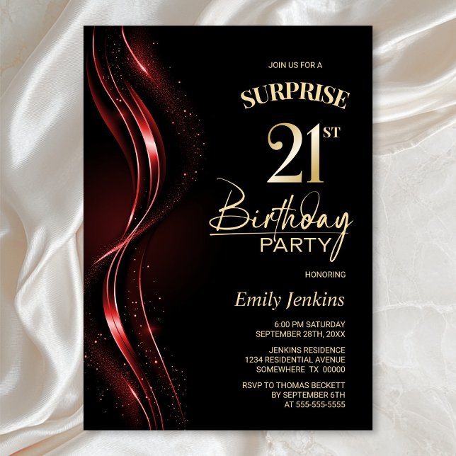 Invitation Surprise Black Red 21st Birthday Party (Créateur téléchargé)
