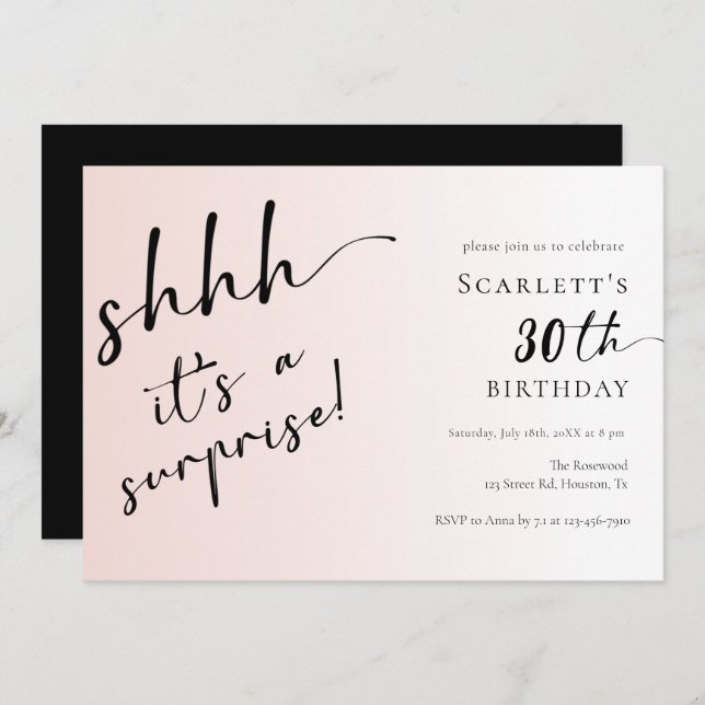 Invitation Surprise Blush Pink Photo 30e fête de 40e annivers (Devant / Derrière)