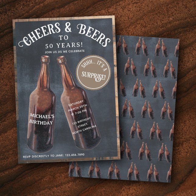 Invitation Surprise Cheers and Beers 50th Birthday (Surprise Cheers and Beers 50th Birthday Invitation)