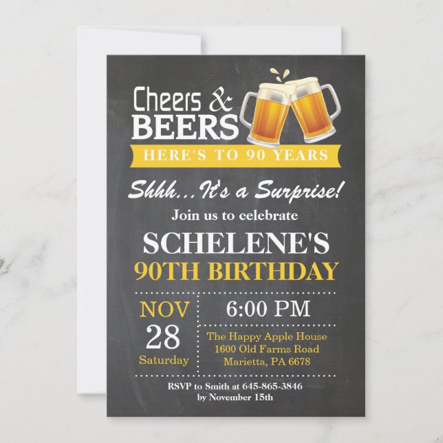 Invitation Surprise Cheers and Beers 90e anniversaire Invitat (Devant)