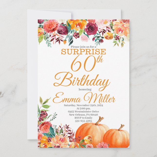 Invitation Surprise Citrouilles Automne 60e anniversaire (Devant)