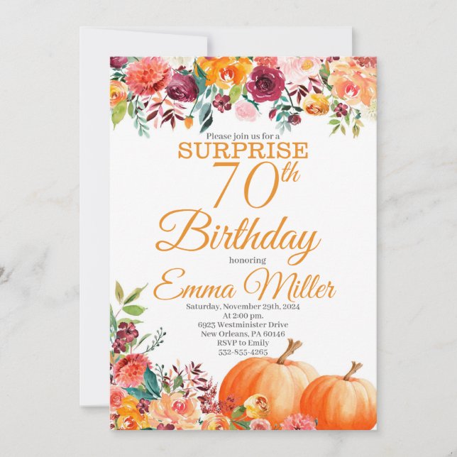Invitation Surprise Citrouilles Automne 70e anniversaire (Devant)