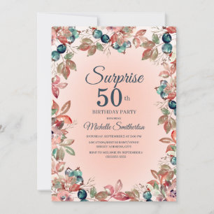 Invitation Surprise d'anniversaire 50 ans Femmes Rose Bleu tu
