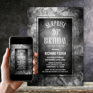 Invitation Surprise d'anniversaire 80 ans en pierre d'ardoise