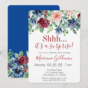 Invitation Surprise d'anniversaire bleu marine burgundy