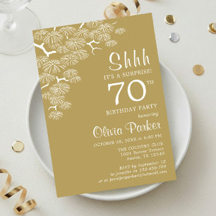 Invitation Surprise de 70 ans avec branche de pin en or antiq
