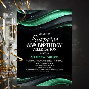 Invitation Surprise de fête d'anniversaire 65 ans noir et ver