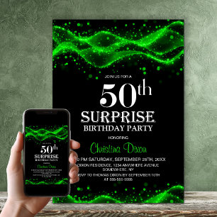 Invitation Surprise de noir et de vert pour un 50e anniversai