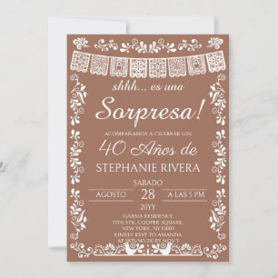Invitation Surprise des 40 ans en terracotta et papel picado