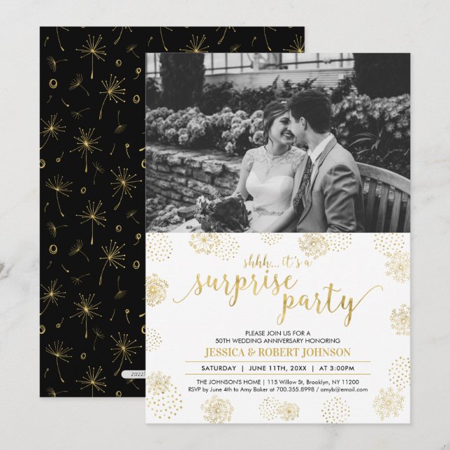 Invitation Surprise d'or 50e anniversaire de mariage (Devant / Derrière)