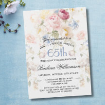 SURPRISE Élégant 65e Anniversaire Floral Peint