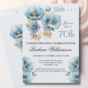 Invitation SURPRISE Élégant Anniversaire 70 ans Fleurs Bleues