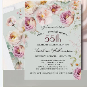 Invitation Surprise élégante de fleurs peintes pour 55e anniv