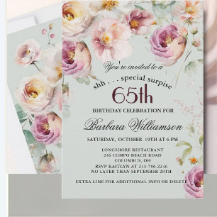 Invitation Surprise élégante de fleurs peintes pour 65e anniv