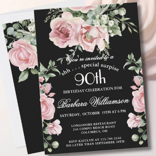 Invitation SURPRISE Élégantes Roses Peintes 90 Fête d'anniver