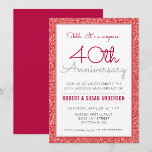 Invitation Surprise Faux Rouge Pailleté 40e Anniversaire de M
