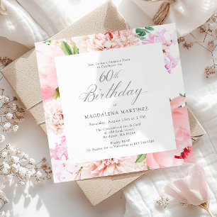 Invitation SURPRISE FÊTE 60e anniversaire Carré rose