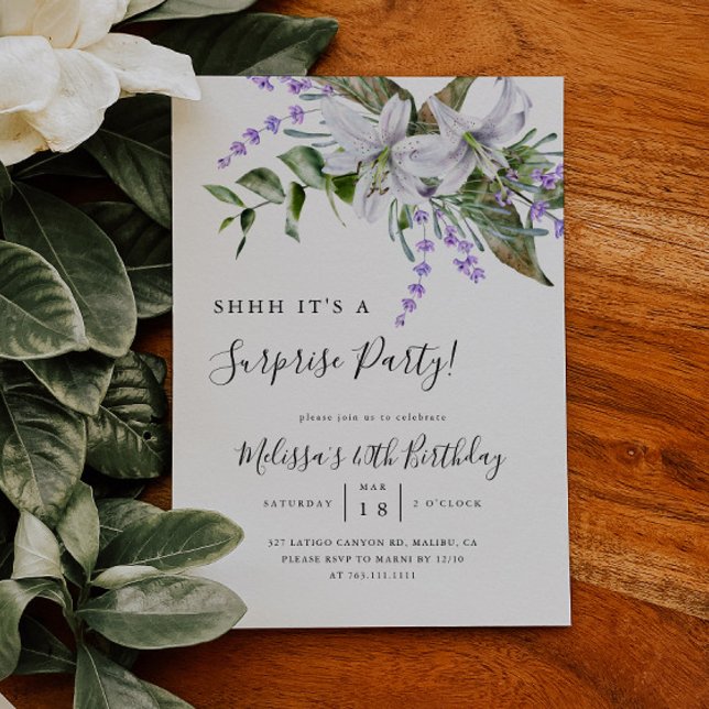Invitation Surprise fête d'anniversaire Blanc Floral Invitati (Créateur téléchargé)