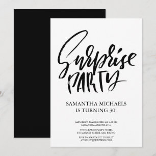 Invitation Surprise fête d'anniversaire noir et blanc Aquarel