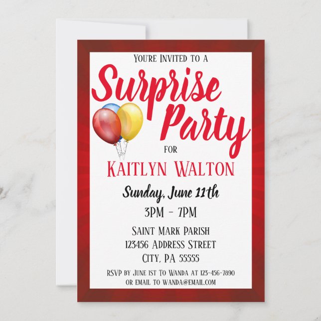 Invitation Surprise fête d'anniversaire Red Sunburst (Dos)