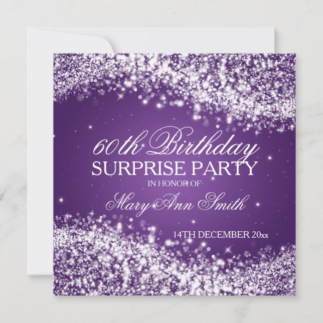 Invitation Surprise fête d'anniversaire Sparkling Wave Purple (Devant)