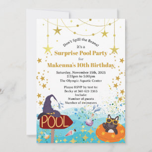 Invitation Surprise Fête de Piscine du Magicien