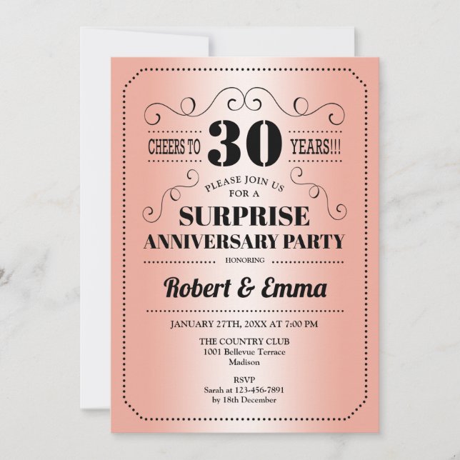 Invitation Surprise fête du 30e anniversaire - Coral (Devant)