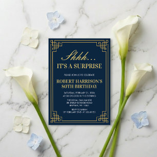 Invitation Surprise Fête Navy Or 80e Anniversaire