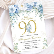 Invitation Surprise Fleurs Bleu Poussiéreux Or 90e