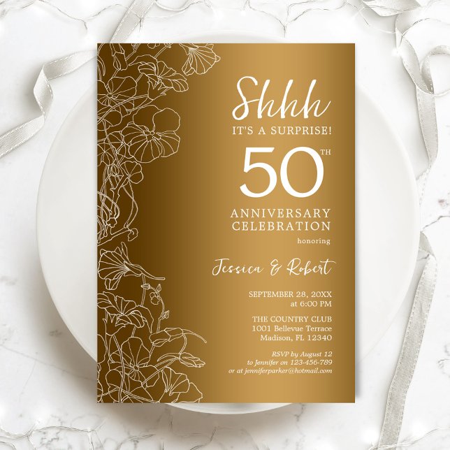 Invitation Surprise Fleurs Or 50e Anniversaire (Créateur téléchargé)