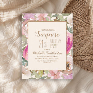 Invitation Surprise Fleurs Rose Pâle Violet pour 21e Annivers