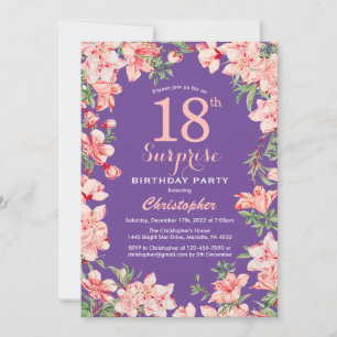 Invitation Surprise Floral 18e anniversaire Fleurs roses viol