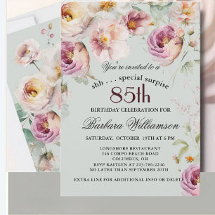 Invitation Surprise Florale Peinte Élégante pour 85e Annivers
