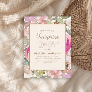 Invitation Surprise Florale Rose Clair Violet pour 50e Annive