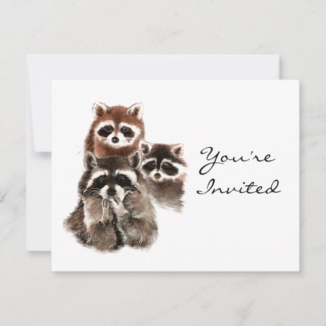 Invitation Surprise Fun Raccoons Animaux Anniversaire Invitat (Devant)