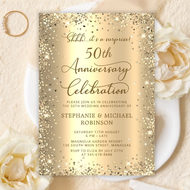 Invitation Surprise Gold Glitter 50th Wedding Anniversary (Créateur téléchargé)