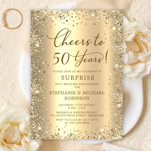 Invitation Surprise Gold Glitter 50th Wedding Anniversary (Créateur téléchargé)