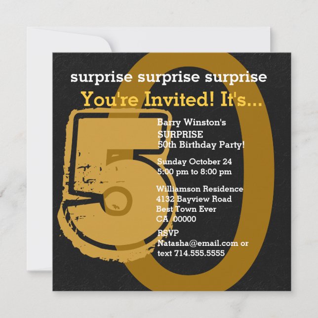 Invitation SURPRISE Grunge 50e anniversaire Gold Black W202E (Devant)