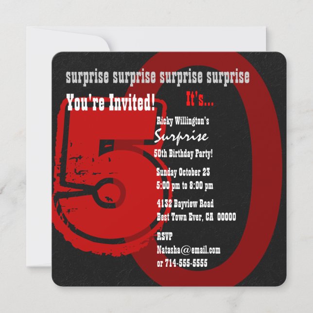 Invitation SURPRISE Grunge 50e anniversaire Rouge et Noir W20 (Devant)