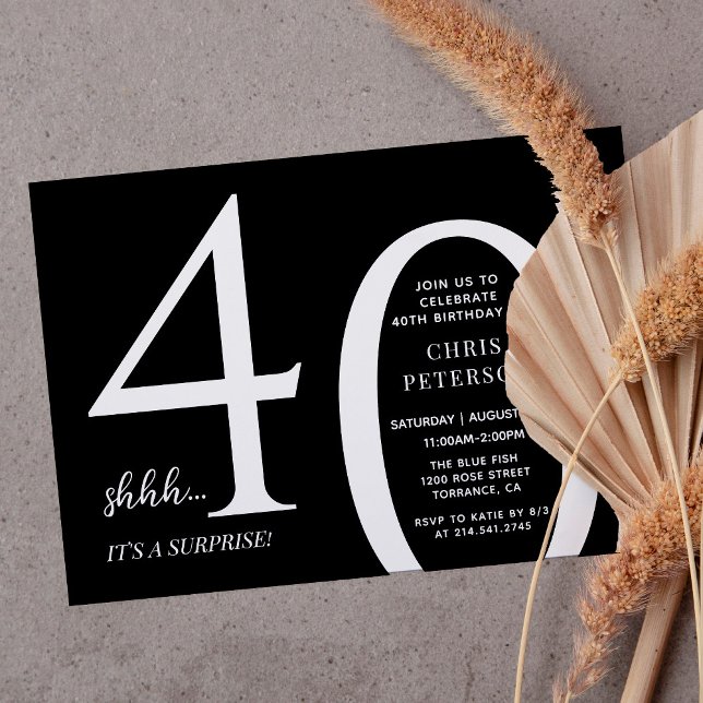 Invitation Surprise minimaliste Quarante anniversaire (Créateur téléchargé)