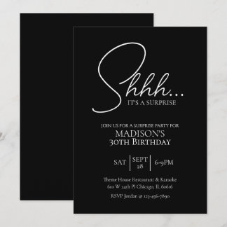 Invitation Surprise N'Importe Quel Âge 30e Anniversaire Noir