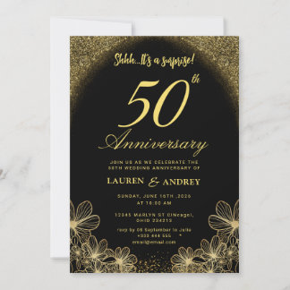 Invitation Surprise Noir & Or 50e Anniversaire de Mariage