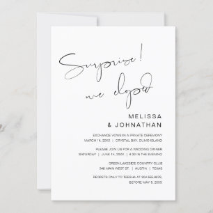 Invitation Surprise, nous avons fui, Mariage Elopement Party 