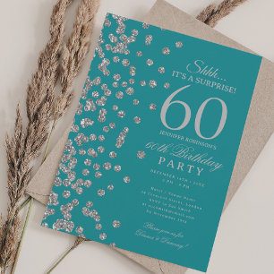 Invitation Surprise Paillettes Argentées 60e Anniversaire Tea