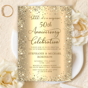 Invitation Surprise Paillettes Dorées 50e Anniversaire de Mar