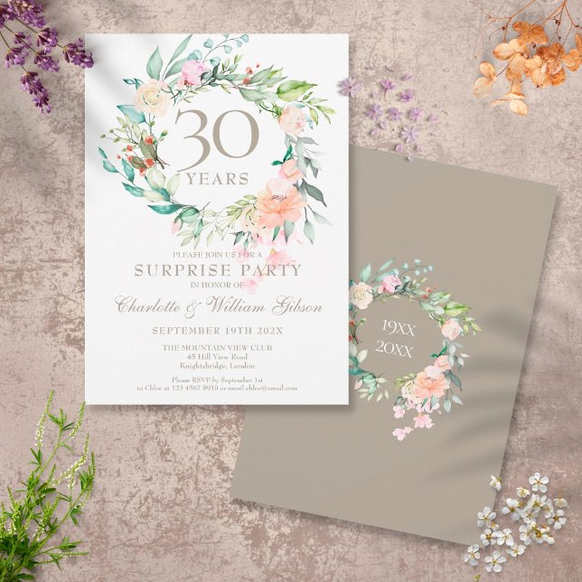 Invitation Surprise Party 30e anniversaire Rose Garland (Créateur téléchargé)