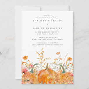 Invitation SURPRISE PARTY 45e anniversaire Citrouille Fleur s
